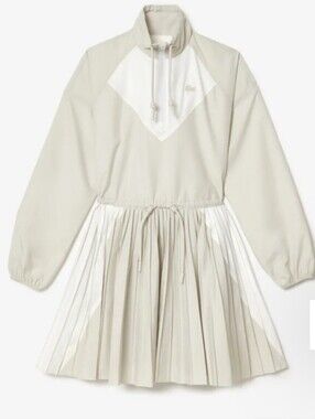 Lacoste Cream and White Pleated Drawstring Sport Dress- Size 32